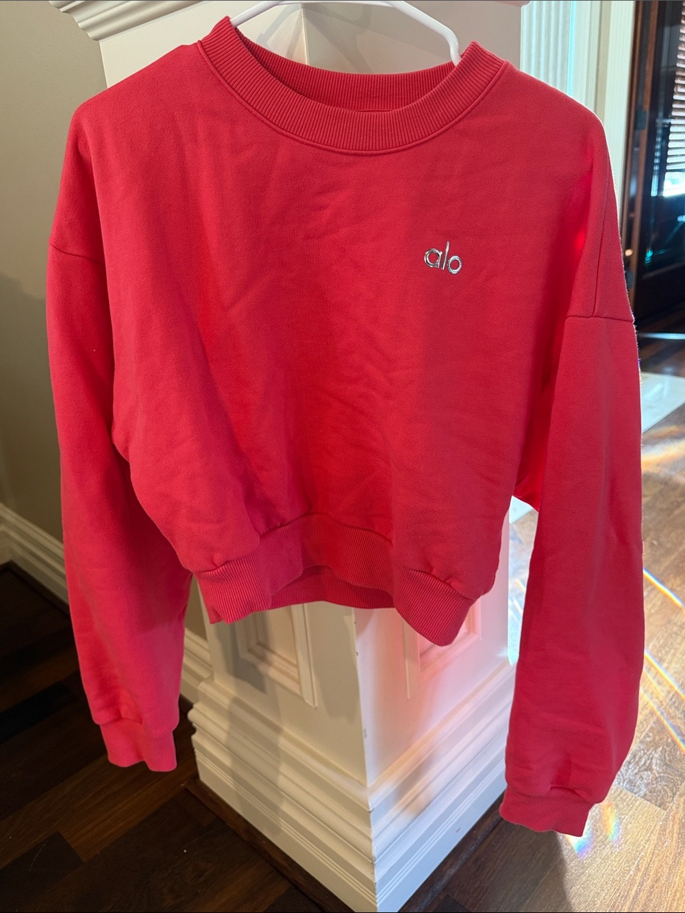 ALO Yoga Cropped Crewneck Sweatshirt in Bold pink red